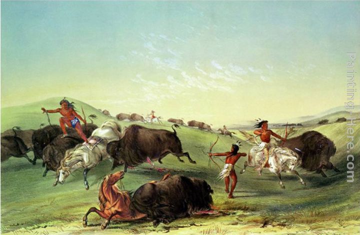 Buffalo Hunt painting - George Catlin Buffalo Hunt art painting